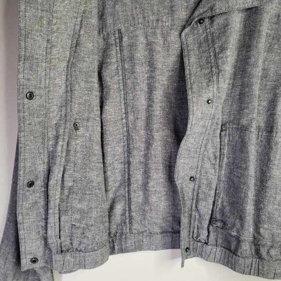 Prana Snider Chambray Snap Front Jacket XL‎ Blue Grey Hemp Tencel Bomber - Picture 5 of 9
